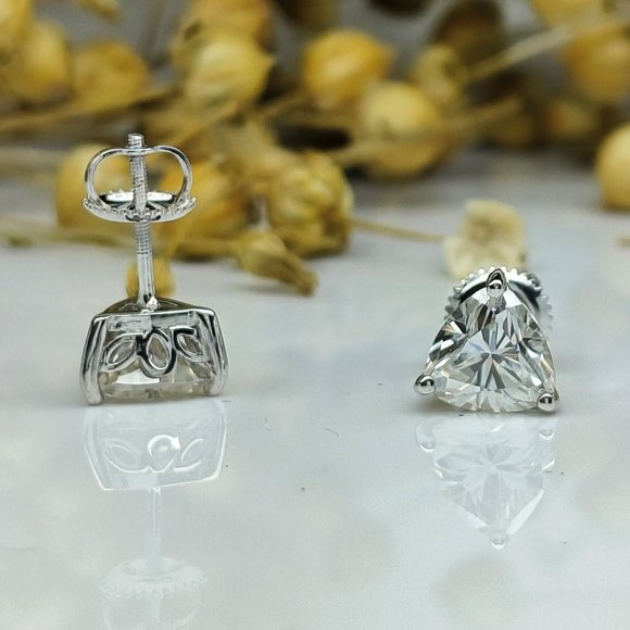2 Ct Trillion Cut  VVS1 Clear White Moissanite Stud Earring - Picture 6 of 6